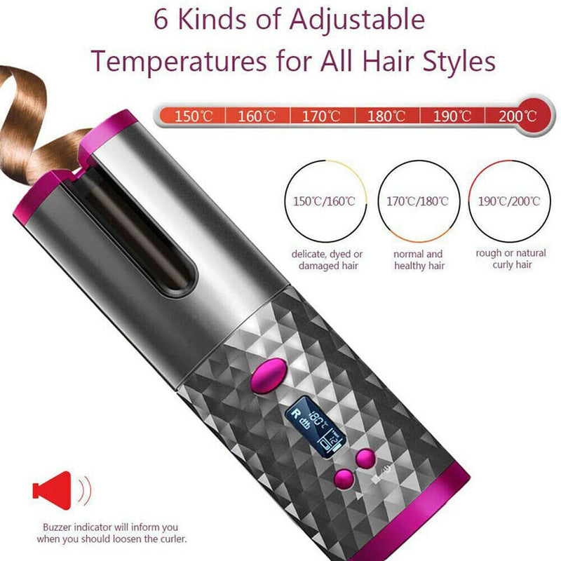 Automatic Rotating Cordless Hair Curler Fast Curling Iron Tongs - WOMONA.COM