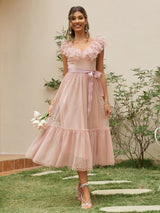 Lace Solid Color Sling Dress - WOMONA.COM