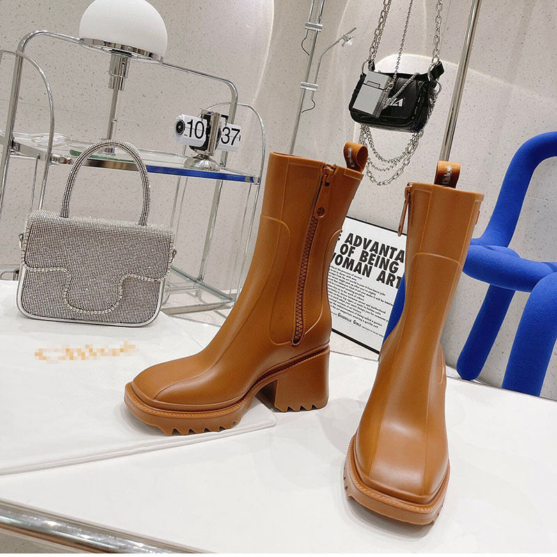 Thick-soled Mid-tube Rain Boots - WOMONA.COM