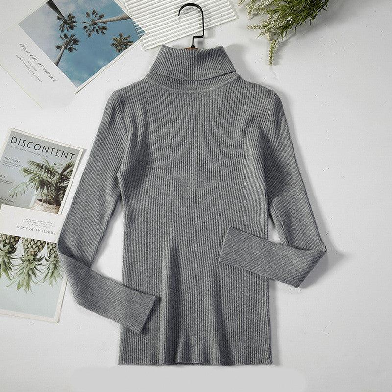 Strip Knit Pullover Turtleneck Sweater - WOMONA.COM