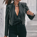 Women Slim Sexy PU Leather Jacket - WOMONA.COM