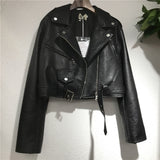 Short Lace-up Pu Leather Jacket - WOMONA.COM