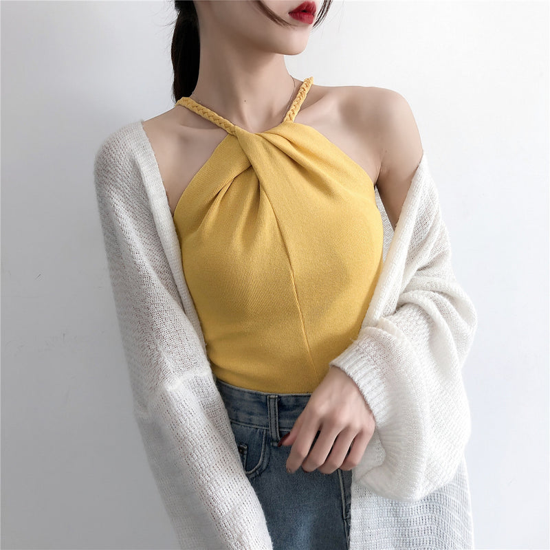 Off-the-shoulder Knitted Camisole - WOMONA.COM