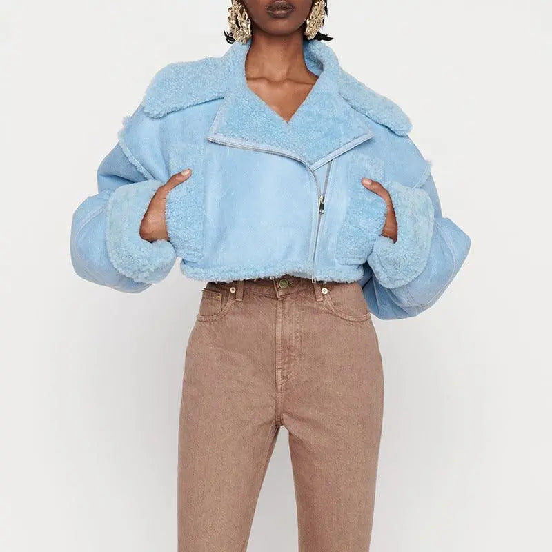 Locomotive Lamb Hair Female Lapel Fur Coat - WOMONA.COM