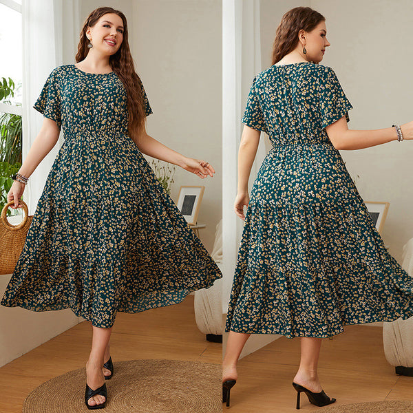 Summer Plus Size Women Floral Printed Dresses - WOMONA.COM