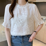 Flare Short Sleeve Chiffon Shirt Women Fashion - WOMONA.COM