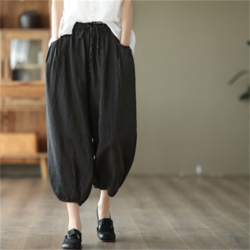 Cotton And Linen Harem Pants Casual Straight Leg Pants - WOMONA.COM