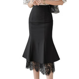 Black Lace Panel Ruffle Skirt - WOMONA.COM