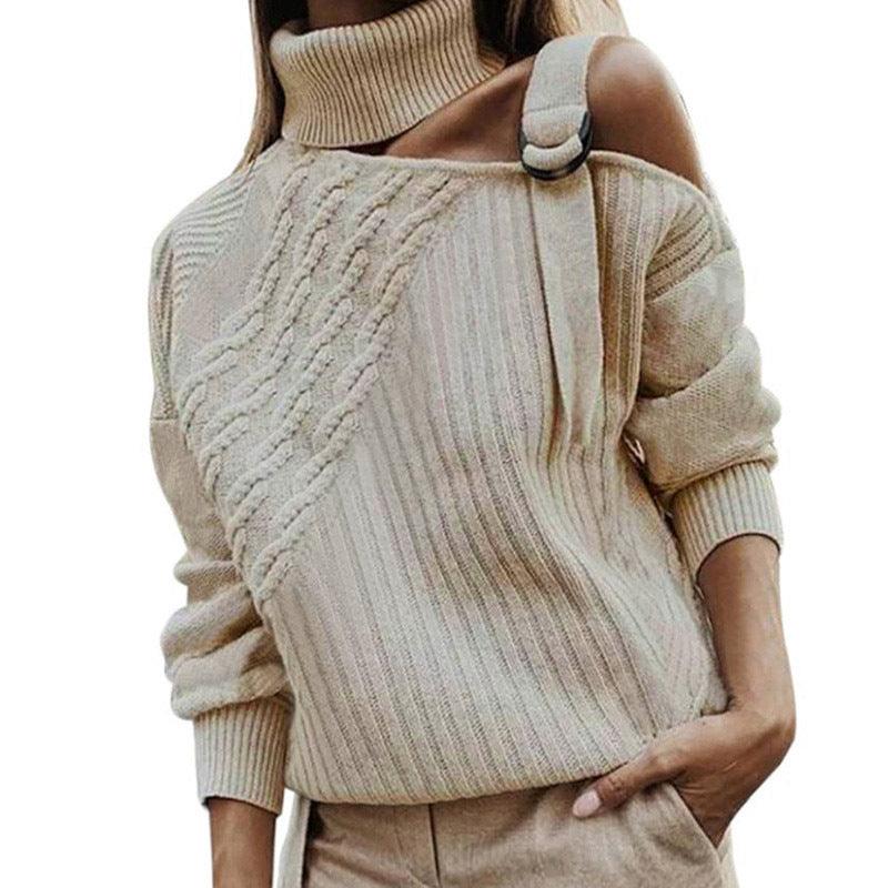 Turtleneck Long Sleeve Sweater - WOMONA.COM