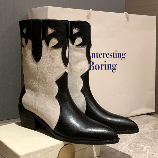 Toe Milk Pattern Ankle Boots - WOMONA.COM