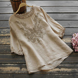 Fashion Cotton Plus Size Loose Embroidered T-shirt - WOMONA.COM