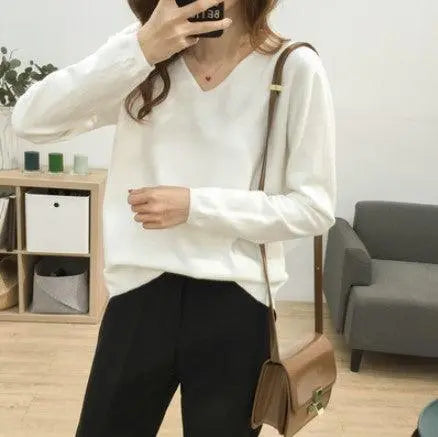 Solid Color Long-sleeved Sweater - WOMONA.COM
