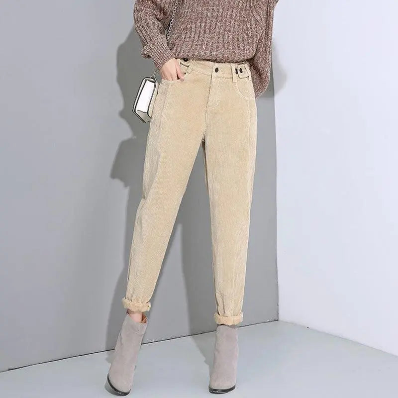 Corduroy Padded Casual Pants - WOMONA.COM