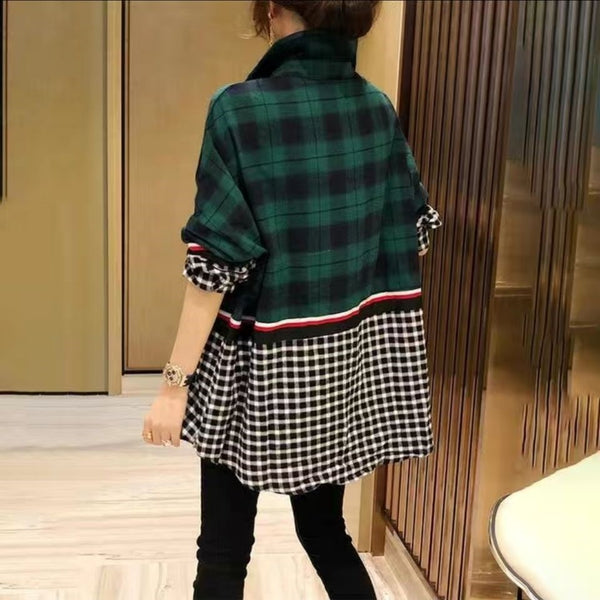 Stitching Plaid Shirt - WOMONA.COM