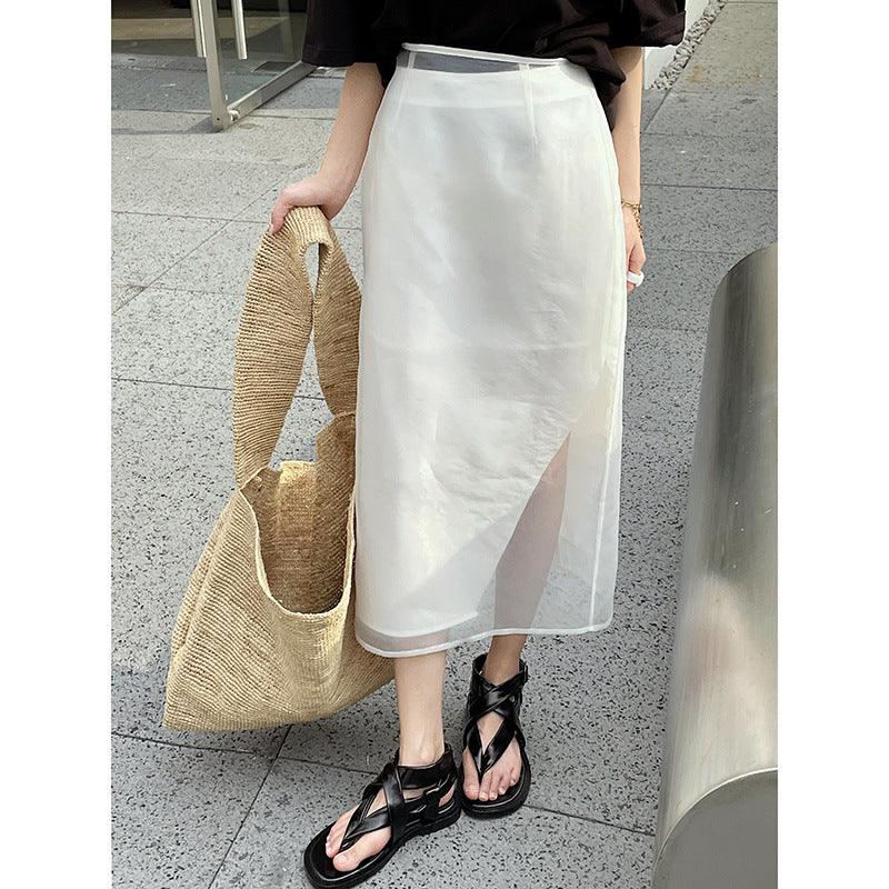 Hollow Mesh Stitching Skirt - WOMONA.COM