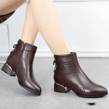 Thick-heel Mother's Leather Boots - WOMONA.COM