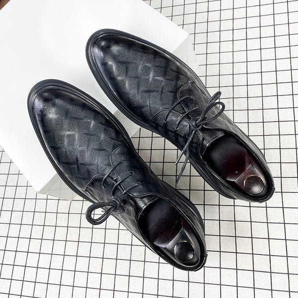 Men's Korean Style Black Leather Shoes - WOMONA.COM