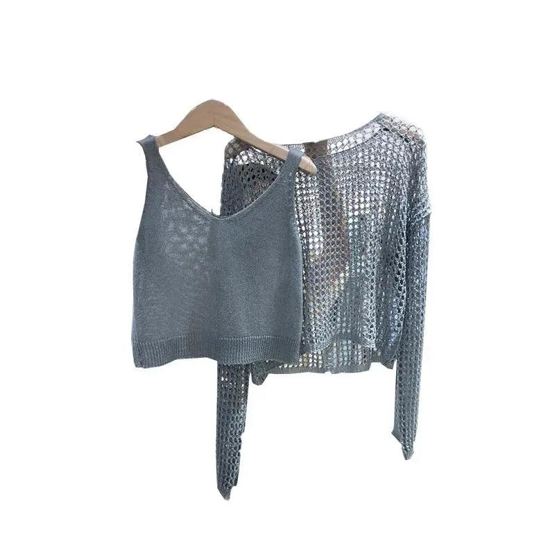 Two-piece Knitted Blouse - WOMONA.COM