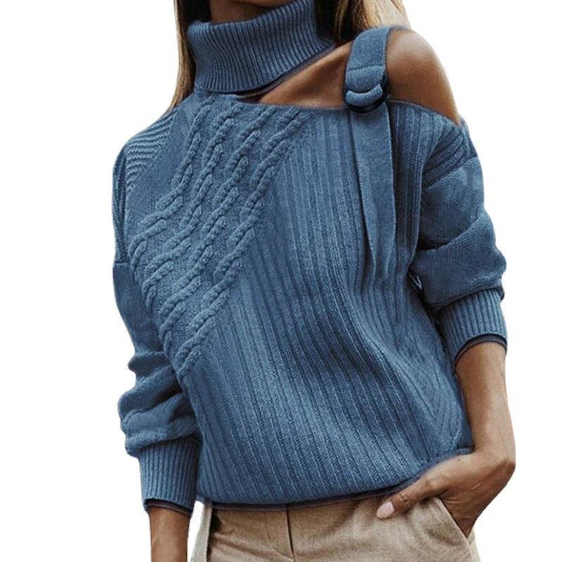 Turtleneck Long Sleeve Sweater - WOMONA.COM