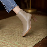 Chunky Heel Leather Ankle Boots - WOMONA.COM