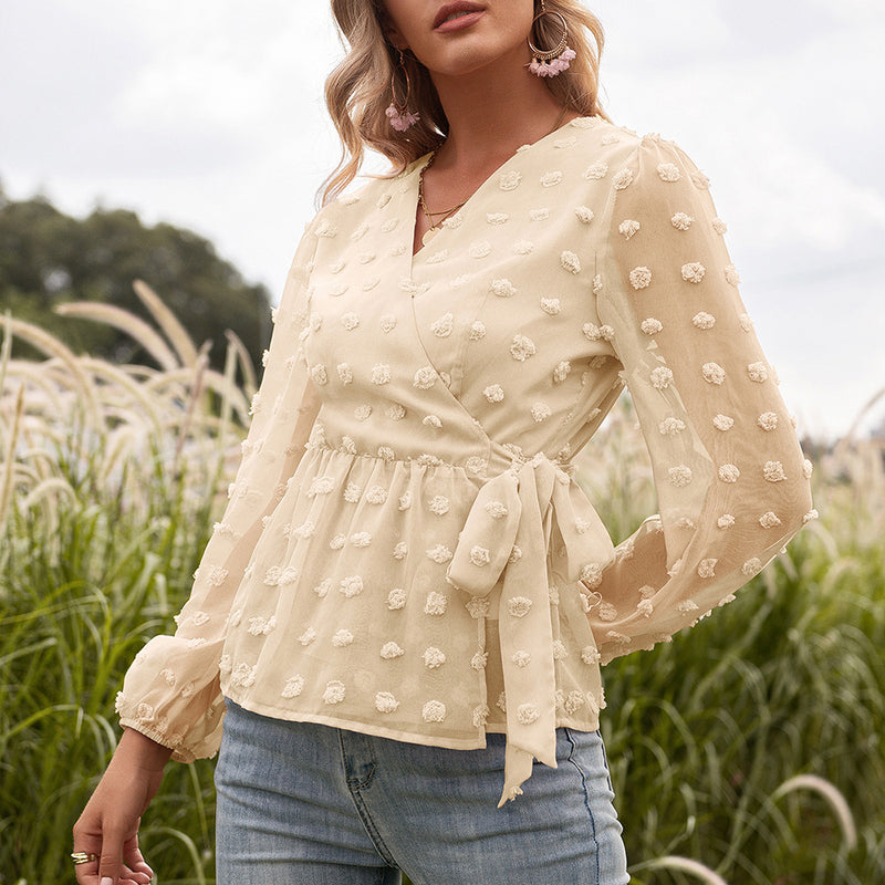 Jacquard Long-sleeved Blouse - WOMONA.COM