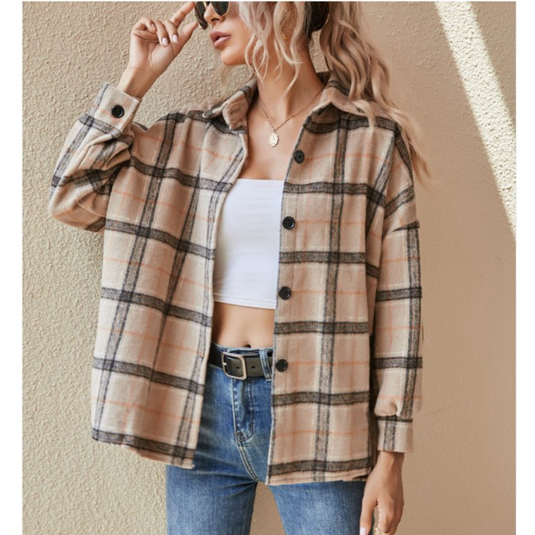 New Style Long-sleeved Plaid Jacket - WOMONA.COM