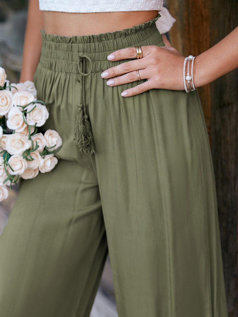 Waistless Elastic Green pants - WOMONA.COM