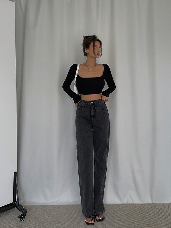 High Waist Mopping Drape Jeans - WOMONA.COM