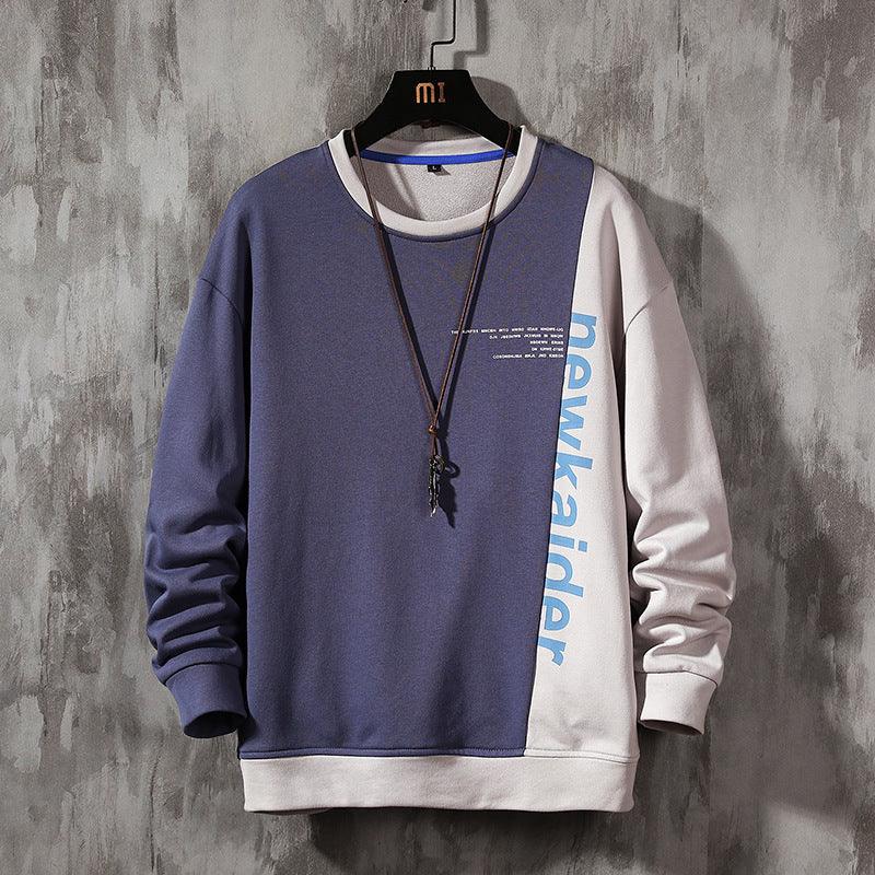 Color-block pullover sweatshirt with crew neck and long sleeves, navy and off-white