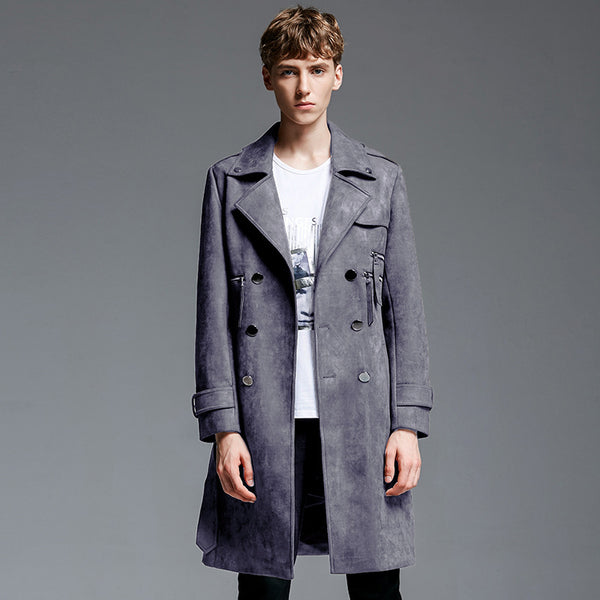 Double Breasted Suede Trench Coat For Men - WOMONA.COM