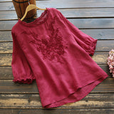 Fashion Cotton Plus Size Loose Embroidered T-shirt - WOMONA.COM