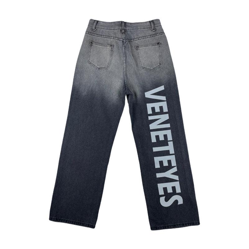 Tide Brand Ins Retro Letters Jeans - WOMONA.COM