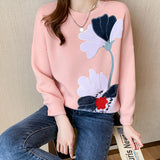 Embroidery Flower Pullover Sweater - WOMONA.COM