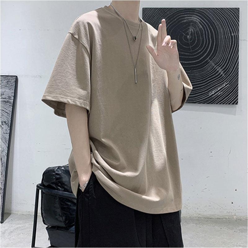 Men's sports short-sleeve T-shirt, light beige crew neck, relaxed fit