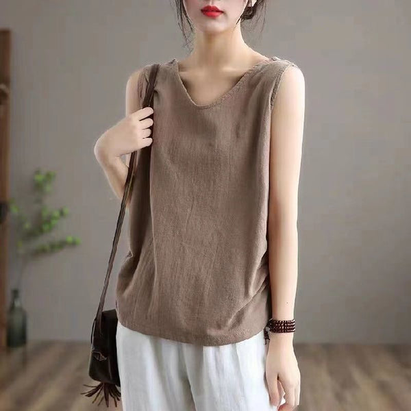 Literary Sleeveless Round Neck - WOMONA.COM