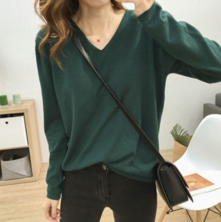 Solid Color Long-sleeved Sweater - WOMONA.COM