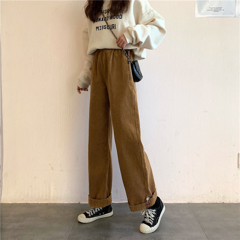 Casual Plus Fleece Wide Leg Pants - WOMONA.COM