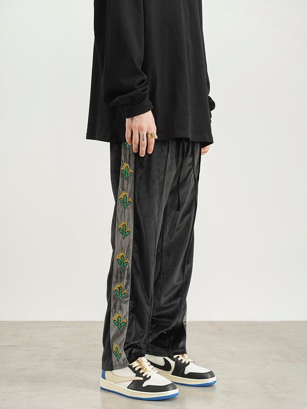 Vintage Cactus Embroidery Straight-leg Sweatpants - WOMONA.COM