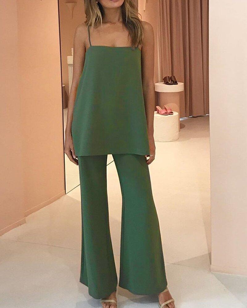 Simple SuitSling Top Plus  Flared Pants Women - WOMONA.COM