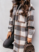 Winter Long-Sleeved Plaid Printed Shirt - WOMONA.COM