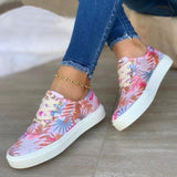 Lace-Up Flats Leaves Print Casual Sneakers - WOMONA.COM