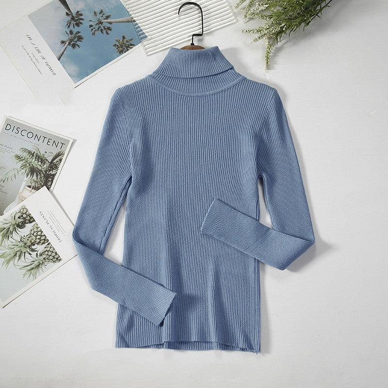 Strip Knit Pullover Turtleneck Sweater - WOMONA.COM