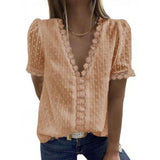 V-Neck Short-Sleeved Blouse Women - WOMONA.COM