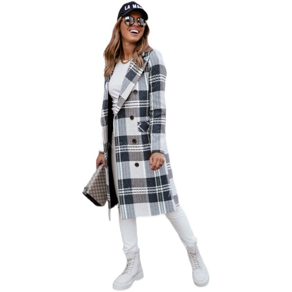 Fashion Plaid Woolen Coat - WOMONA.COM