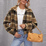 Lapel Cardigan Plaid Literary Street Hipster Yellow - WOMONA.COM