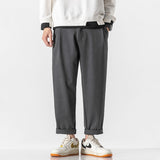 Men Straight Loose Cropped Cotton Pants - WOMONA.COM