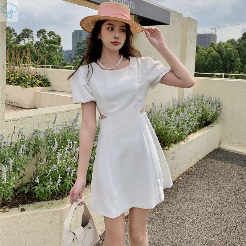 Slimming Puff Sleeve Short-sleeved Elegant Midriff Outfit - WOMONA.COM