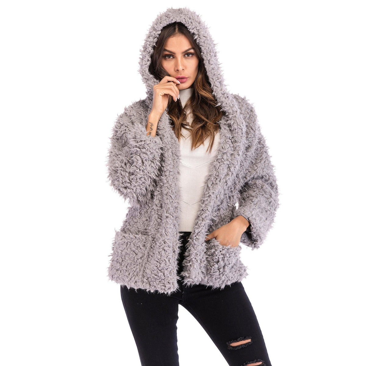 Plush Hooded Jacket - WOMONA.COM