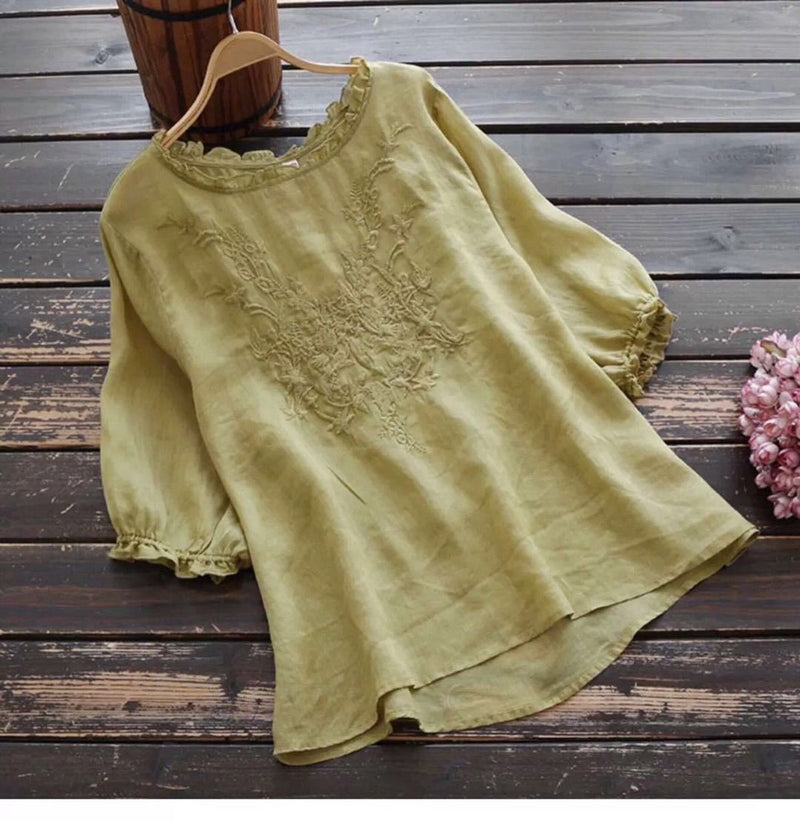 Fashion Cotton Plus Size Loose Embroidered T-shirt - WOMONA.COM