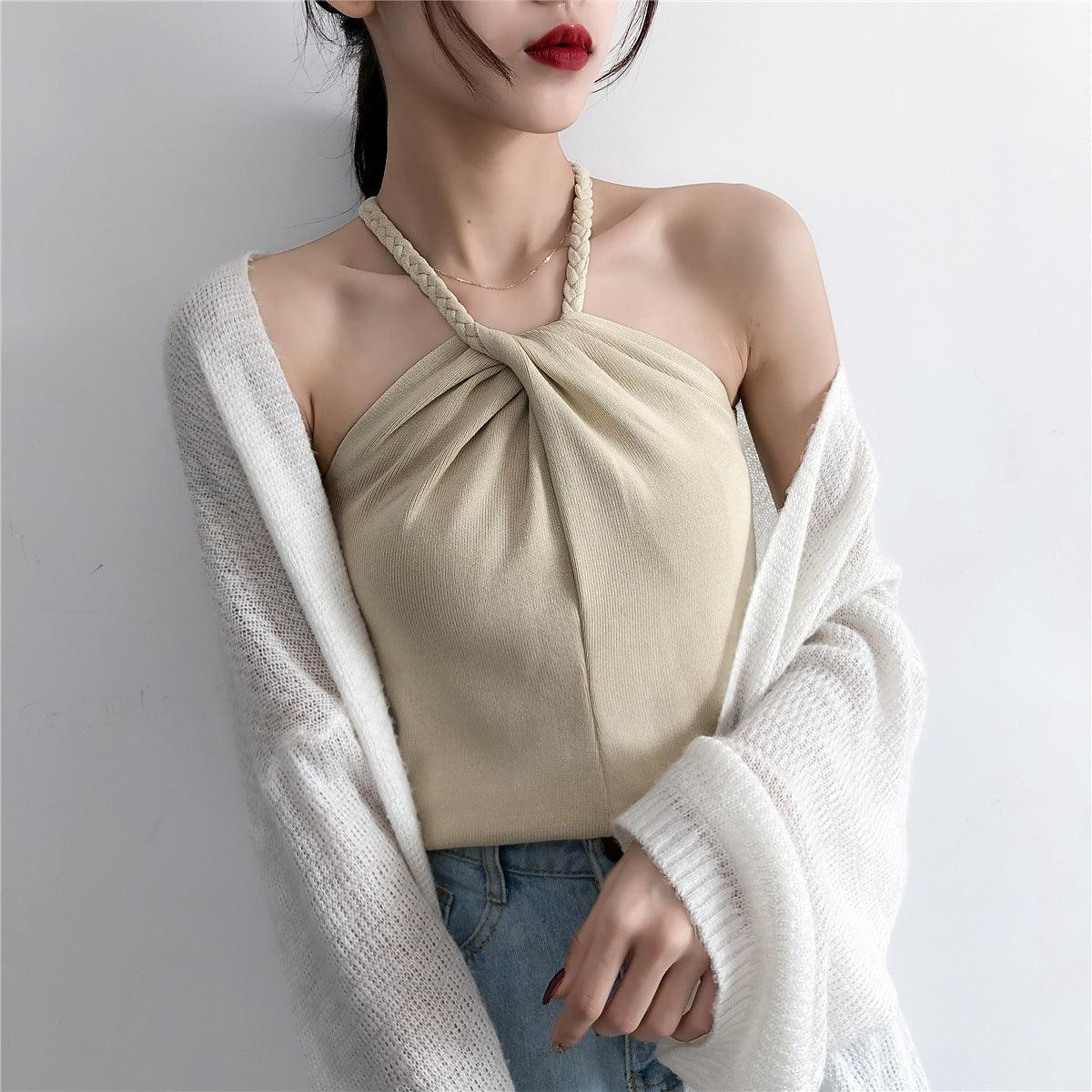 Off-the-shoulder Knitted Camisole - WOMONA.COM